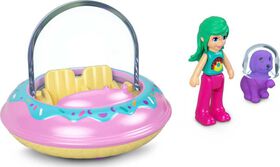 Polly Pocket Micro Doll with Donut-Themed Die-cast Spaceship and Mini Pet, Travel Toys