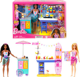Barbie Beach Boardwalk Playset with Barbie "Brooklyn" and "Malibu" Dolls, 2 Stands and 30+ Accessories