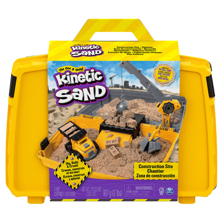 Kinetic Sand, Construction Site Folding Sandbox Playset with Vehicle and 2lbs Kinetic Sand