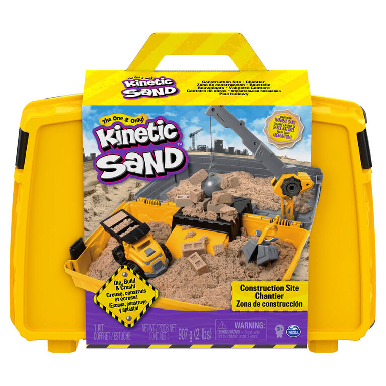 Kinetic Sand, Coffret bac à sable pliable Chantier avec véhicule et 907 g de Kinetic Sand