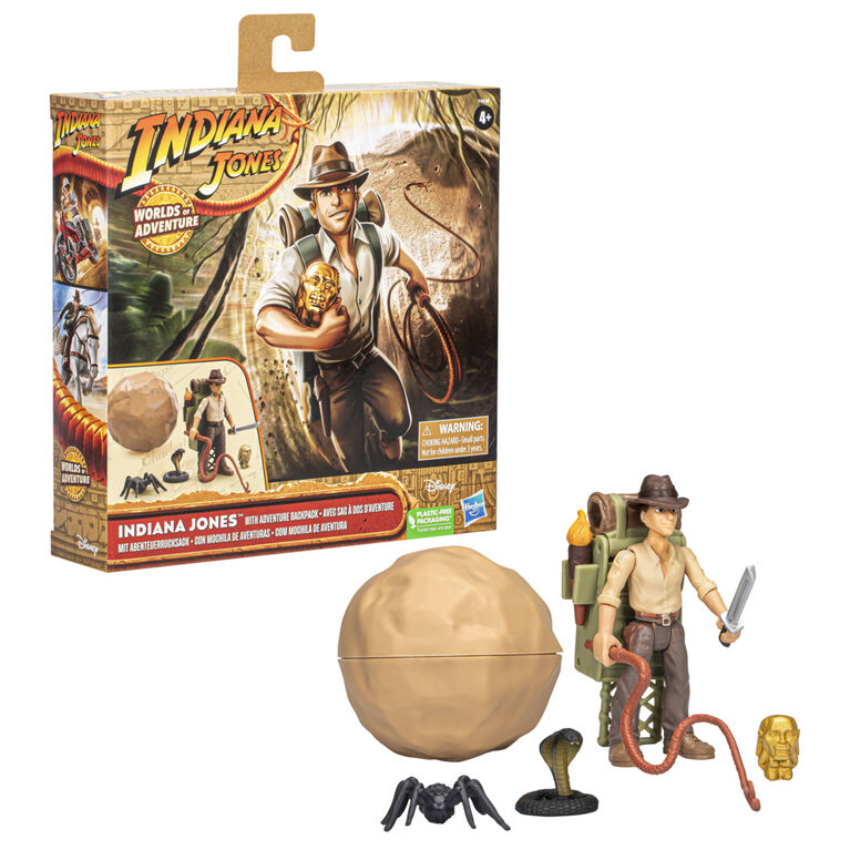 Indiana Jones Worlds of Adventure Indiana Jones with Adventure Backpack 2.5 Inch Action Figure, Indiana Jones Toys