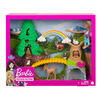 Barbie Wilderness Guide Interactive Playset with Barbie Doll (12-in/30.40-cm), Outdoor Tree, Bridge, Overhead Rainbow, 10 Animals & More