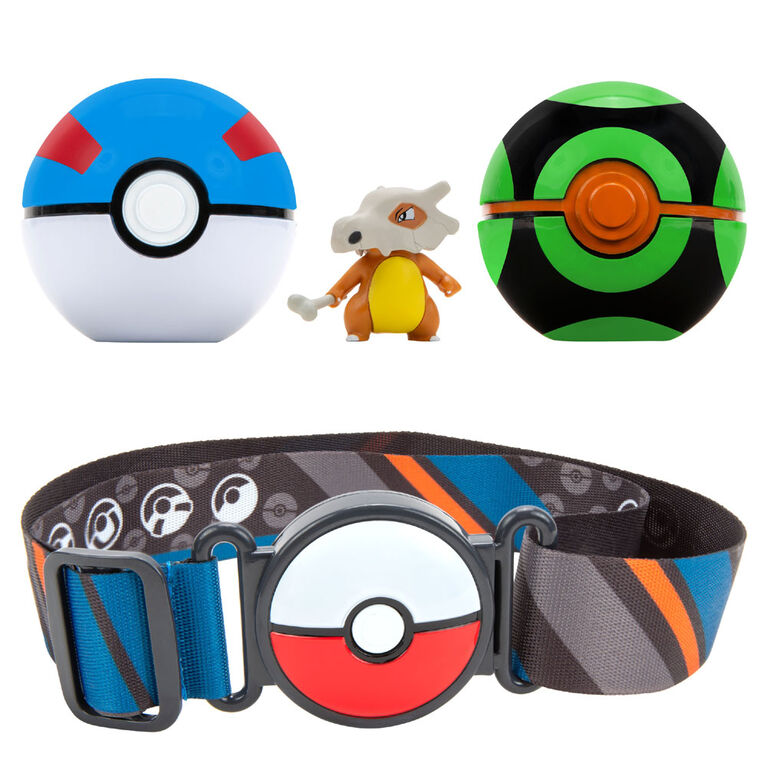 Pokémon - Ensemble de ceinture Clip ‘N Go pour ballon Poké - Super Ball (Great Ball), Sombre Ball (Dusk Ball) et Osselait (Cubone)