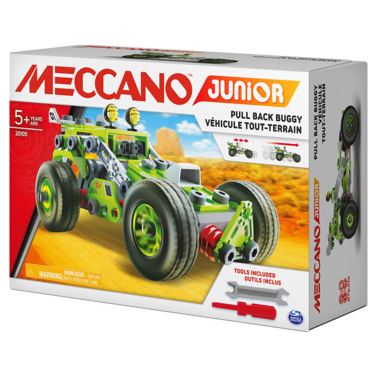 Meccano Junior, 3-in-1 Deluxe Pull-Back Buggy STEAM Model Building Kit