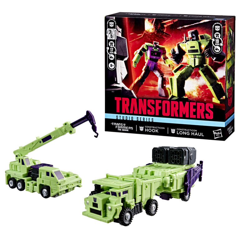 Transformers Studio Series The Transformers: The Movie Constructicon Long Haul & Constructicon Hook, 6.5-inch Action Figures