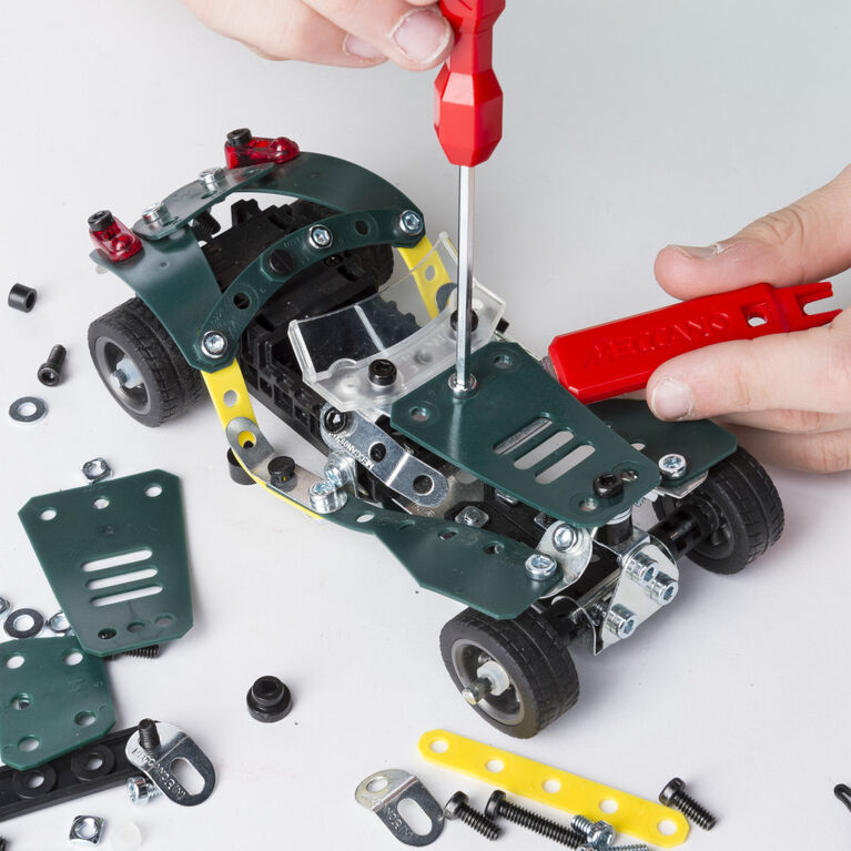Meccano by Erector 5 in 1 Roadster Pull Back Car Building Kit, STEM Engineering Education Toy