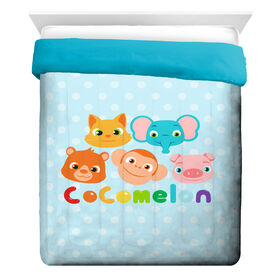 CoComelon 'Animaux' Douillette Réversible pour Lit 1 ou 2 Places, 100% Polyester, Bleu