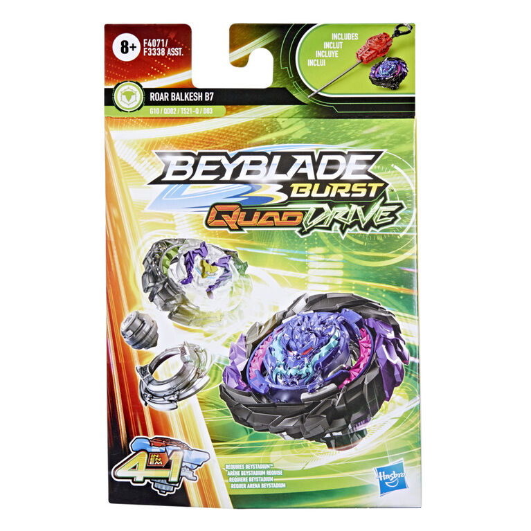 Beyblade Burst QuadDrive, Starter Pack avec toupie Roar Balkesh B7 type défense/endurance et lanceur