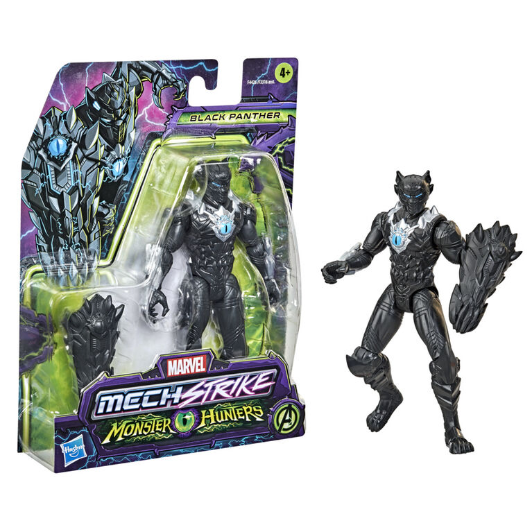 Marvel Avengers Mech Strike Monster Hunters Black Panther Toy, 6-Inch-Scale Action Figure with Accessory