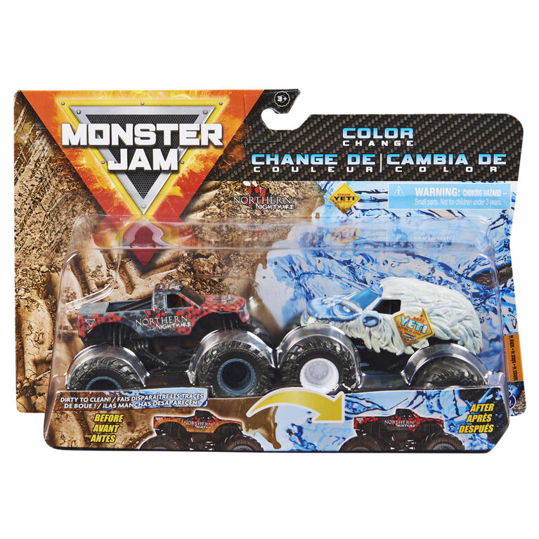 Monster Jam, Official Yeti vs. Sparkle Smash Color-Changing Die-Cast Monster Trucks, 1:64 Scale