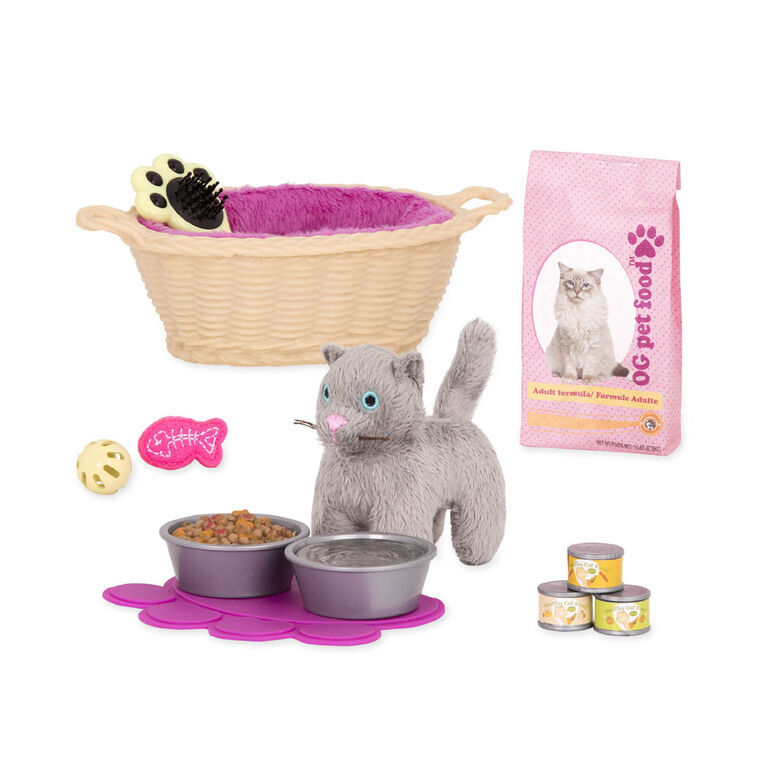 Cat Pet Set, Our Generation, Accessoires de soin d'animal en peluche pour poupées de 18 po