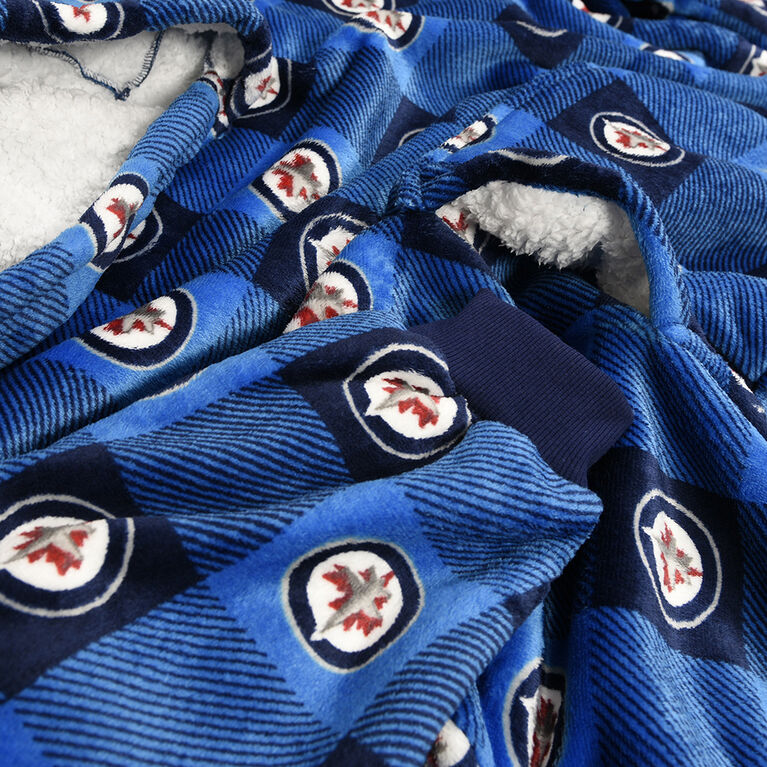 NHL Winnipeg Jets Oversized Wearable Sherpa Hooded Blanket, One Size Fits Most