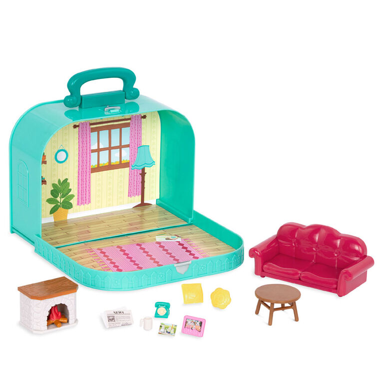 Li'l Woodzeez, Travel Suitcase Living Room Playset in Carry Case