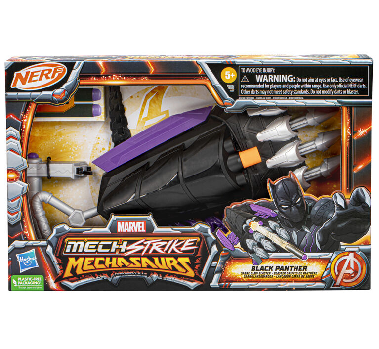 Marvel Mech Strike Mechasaurs, blaster NERF Griffes de panthère de Black  Panther,3 fléchettes, jouet de déguisement