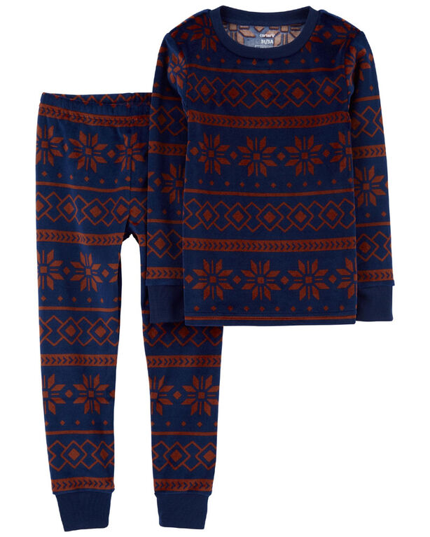 Pyjama 2 pièces en tissu velboa pelucheux à motif jacquard bleu marine Carter's 5T