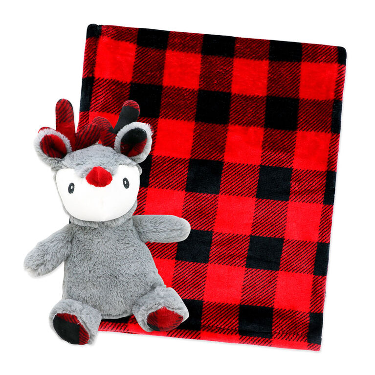 Baby Mode Signature Couverture à carreaux avec peluche renne, ensemble de 2 pièces