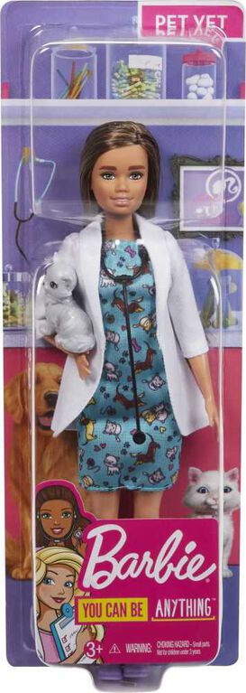 Barbie Vet Brunette Doll, with Lab Coat, Gown and Patient Kitten