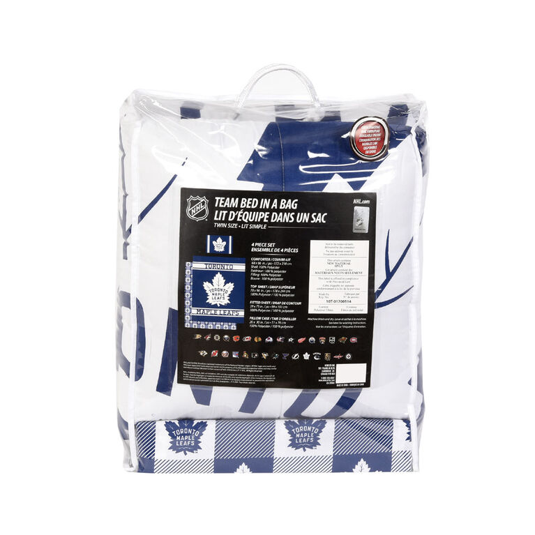 NHL Toronto Maple Leafs 4 Piece Twin Bedding Set with Reversible Comforter, Fitted Sheet, Flat Sheet and Pillowcase by Nemcor