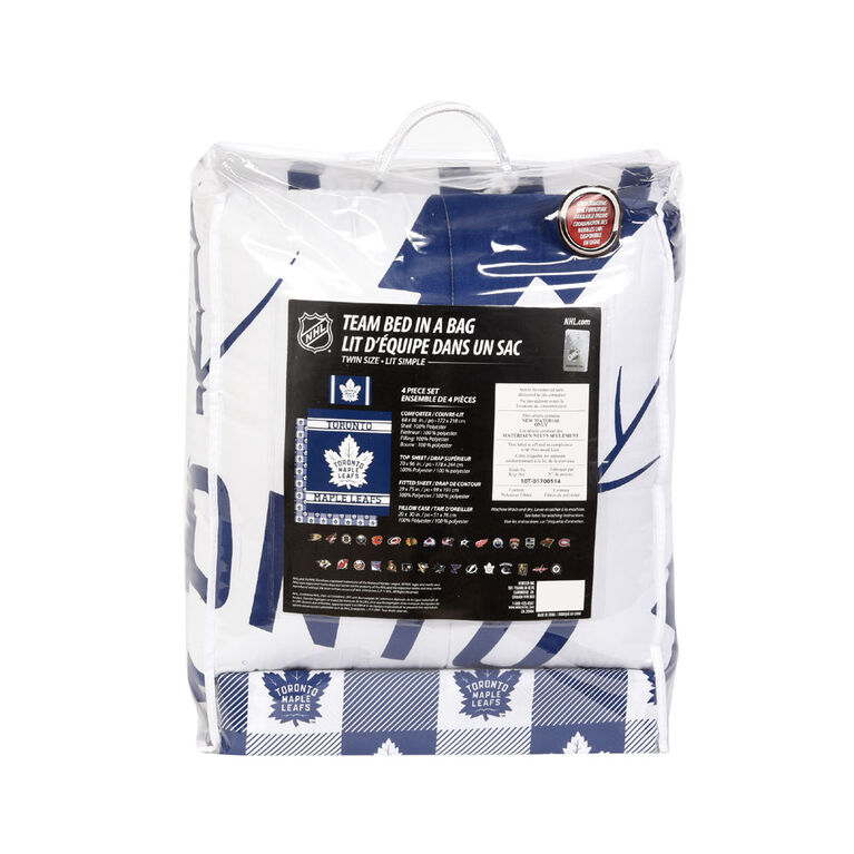 Ensemble de 4 pièces de literie des Maple Leafs de Toronto avec couette réversible, drap-housse, drap plat et taie d'oreiller par Nemcor