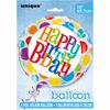 Ballon aluminium rond, 18 " - Rainbow Polka Dot Birthday - Édition anglaise