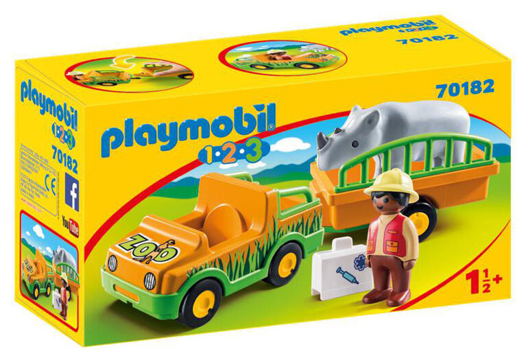 Playmobil 1.2.3. Vétérinaire avec véhicule et rhinocéros 70182