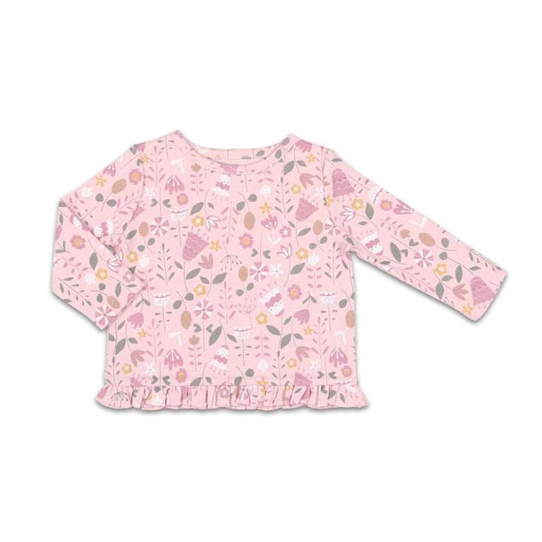 The Peanutshell Baby Girl Layette Mix & Match Wildflower Ruffle Bottom Long Sleeve Shirt - 3-6 Months