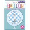 Blue Gingham 1st Bday Foil Blln 18"