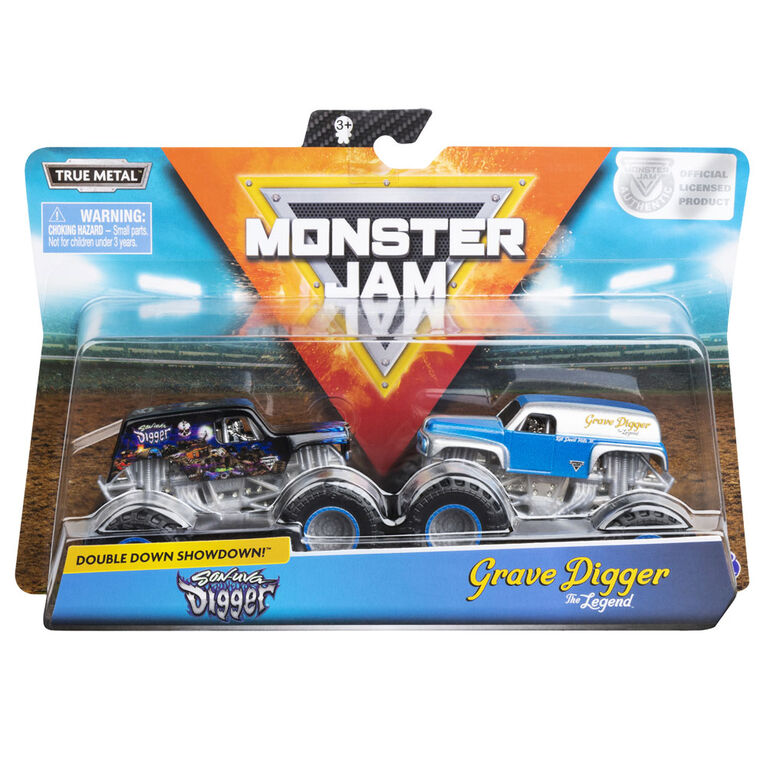 Monster Jam, Official Son-uva Digger vs. Grave Digger Die-Cast Monster Trucks, 1:64 Scale, 2 Pack