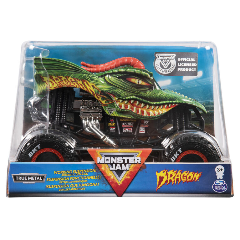 Monster Jam, Monster Truck Dragon officiel, véhicule en métal moulé, échelle 1:24