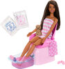 Barbie Mani-Pedi Spa Playset with Brunette Fashion Doll, Puppy & 7 Accessories, Color-Change Feature