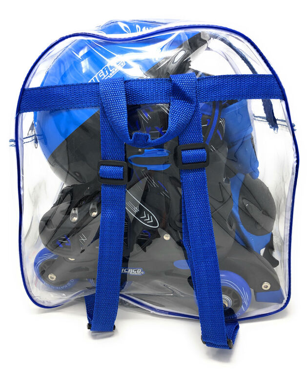 Chicago Skates Adjustable Blue Rollerblade Combo Set Size - J10-J13