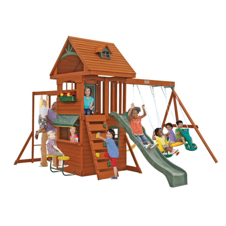 KidKraft Ridgeview Deluxe Clubhouse Wooden Swing Set - R Exclusive