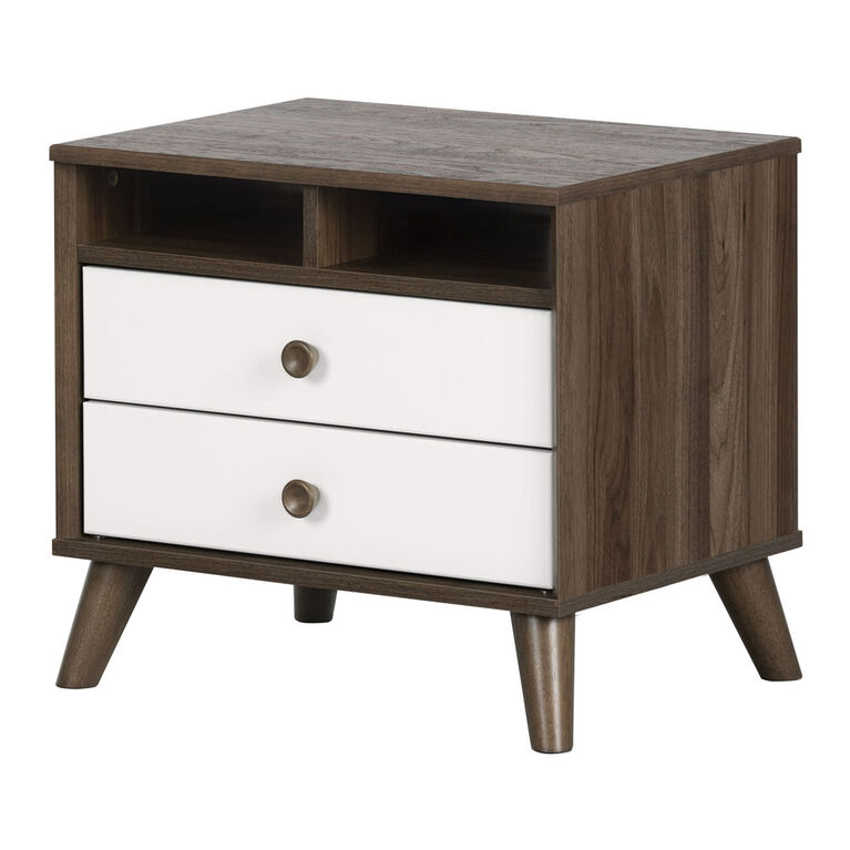 Yodi 2-Drawer Nightstand Natural Walnut and White