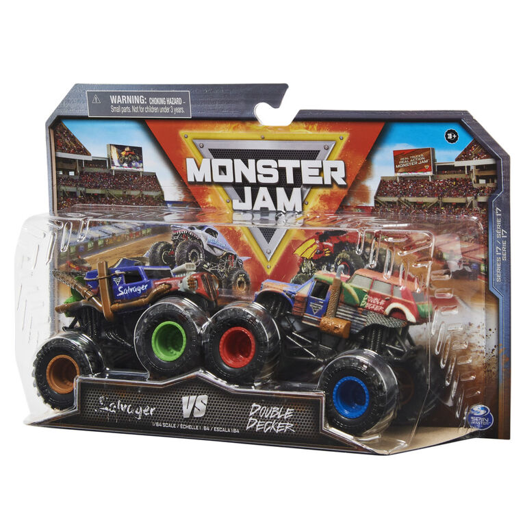 Monster Jam, Official Salvager Vs. Double Decker Die-Cast Monster Trucks, 1:64 Scale