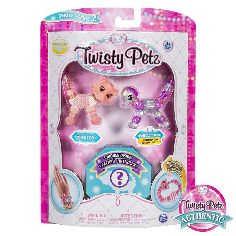 Twisty Petz, Series 2, Pack de 3 - Bijoux à collectionner Tickles Tiger, Pixiedust Puppy et animal surprise.