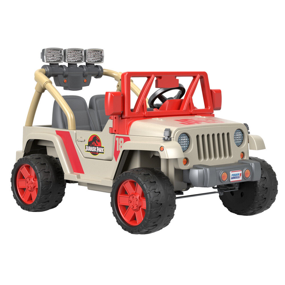 Power Wheels Jurassic Park Jeep Wrangler Ride On Car with Dinosaur Sounds and Light Bar 2 Seater