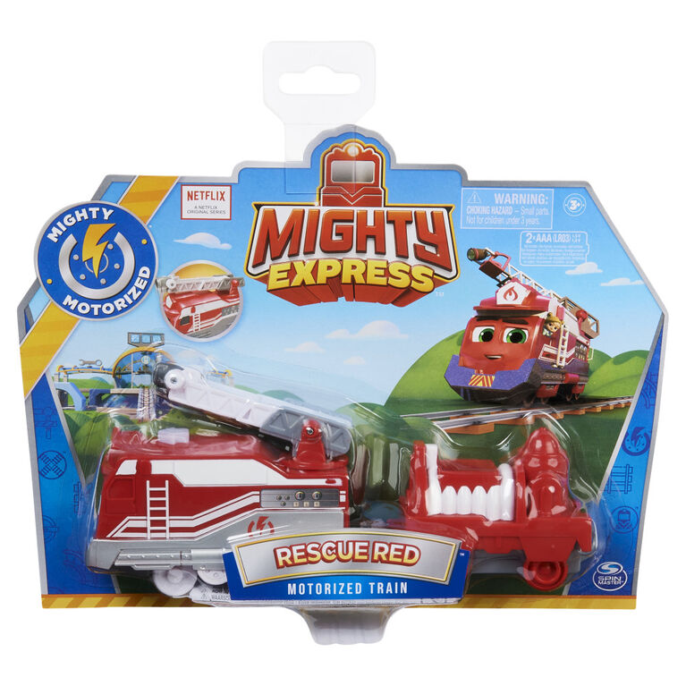 Mighty Express, Train motorisé Rick le pompier avec outil qui fonctionne vraiment et wagon de cargaison, jouets pour enfants à partir de 3 ans