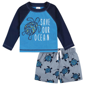 Gerber - 2-Piece Baby & Toddler Sea Friends Rash Guard & Swim Trunks Set - 5T