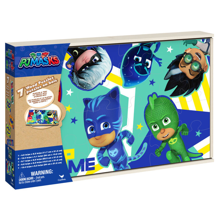 PJ Masks Jigsaw Puzzles for Kids, Set of 7 Wood Puzzles with Storage Box