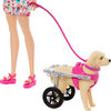 Barbie  Poupée, chiot et chien dans un fauteuil roulant, accessoire