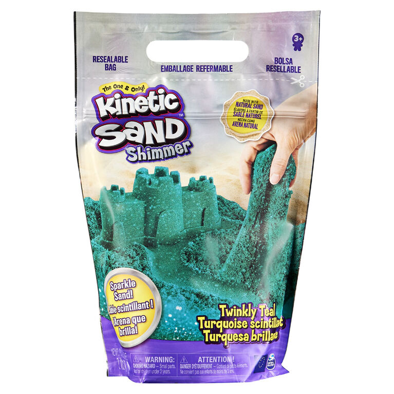Kinetic Sand, Twinkly Teal 2lb Bag of All-Natural Shimmering Sand for Squishing, Mixing and Molding
