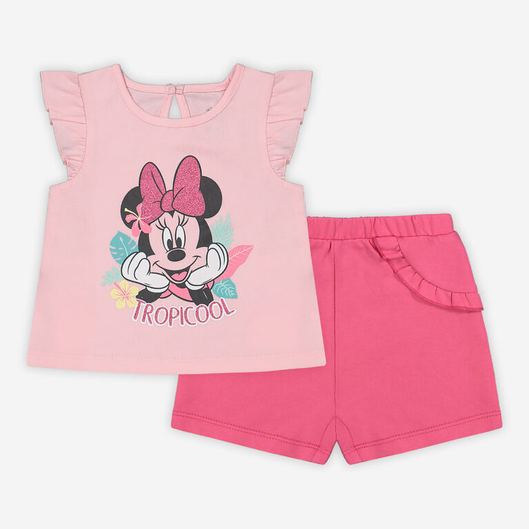 Disney Minnie Mouse 2 Piece Top Short Set Pink