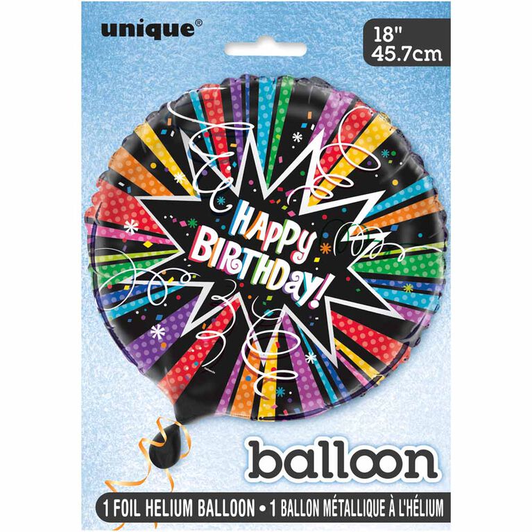 Ballon aluminium rond, 18 " - Rainbow Starburst Birthday - Édition anglaise