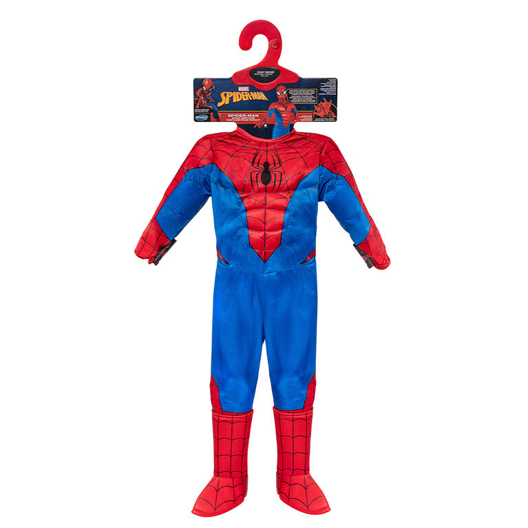 Marvel's Spider-Man Deluxe Youth Costume Size Small - Muscle Jumpsuit With Printed Design And Polyfill Stuffing Plus Full Fabric Headpiece And Gloves