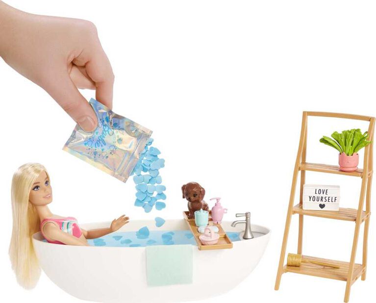 Barbie - Coffret de jeu - Bain confetti et poupée, savon, acc.
