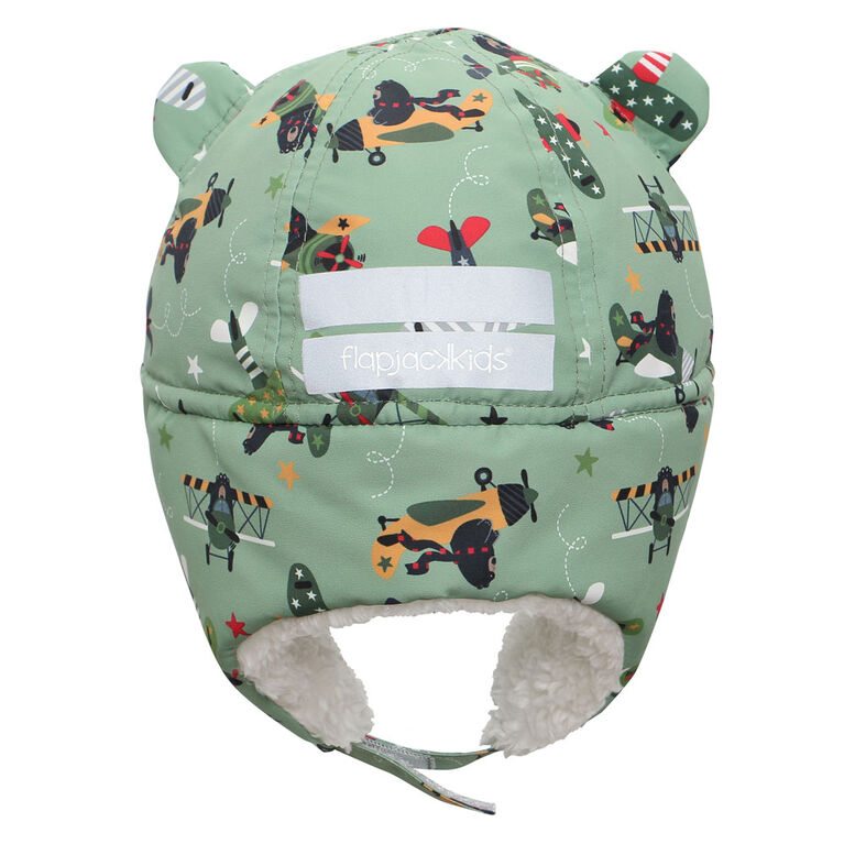 FlapJackKids - Bébé, enfant en bas âge, enfants, garçons - chapeau de trappeur hydrofuge - doublure Sherpa - ours noir / vert - moyen 2-4 ans