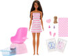 Barbie Mani-Pedi Spa Playset with Brunette Fashion Doll, Puppy & 7 Accessories, Color-Change Feature