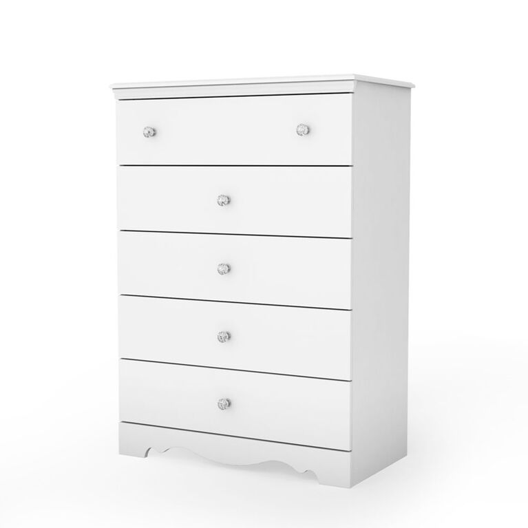Crystal 5-Drawer Chest Dresser- Pure White