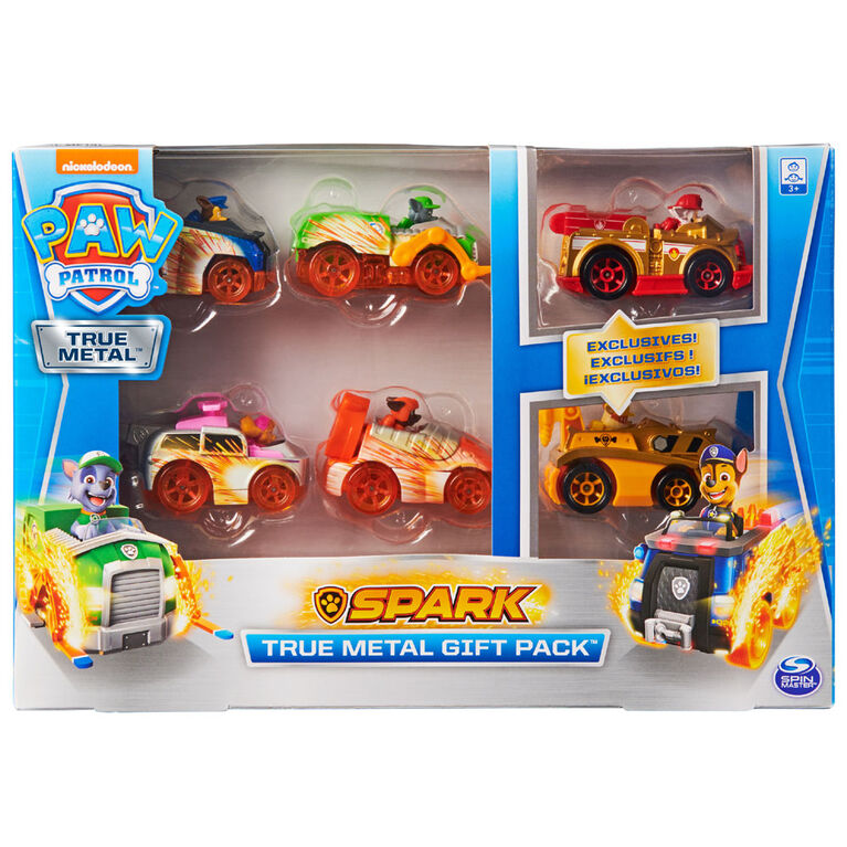 PAW Patrol, Coffret cadeau True Metal Gift Pack avec 6 en métal moulé véhicules à collectionner, Série Spark, à l'échelle 1:55