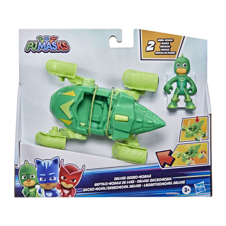 PJ Masks Gekko Deluxe Vehicle Preschool Toy, Gekko-Mobile Car with 2 Wheel Modes and Gekko Action Figure